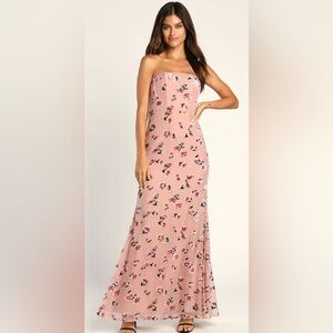 Lulus Always Dancing Mauve Floral Strapless Maxi Dress Sz small